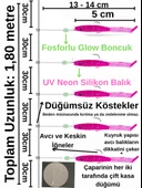 Eagenset Silikon Balıklı Çapari 5 Cm (2 Adet) Silikon At Çek Takımı Ultraviyole UV Neon Simli Pembe ve Fosforlu Glow Boncuklu thumbnail 8