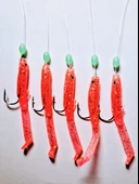 Eagenset Silikon Balıklı Çapari 5 Cm (2 Adet) Silikon At Çek Takımı Ultraviyole UV Neon Simli Pembe ve Fosforlu Glow Boncuklu thumbnail 5