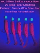 Eagenset Silikon Balıklı Çapari 5 Cm (2 Adet) Silikon At Çek Takımı Ultraviyole UV Neon Simli Pembe ve Fosforlu Glow Boncuklu thumbnail 6