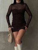 V Yaka Toka Detaylı Mini Elbise thumbnail 1