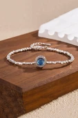 925 Ayar Gümüş Mavi Taşlı Kadın Bileklik - Zirkon Taş Çerçeveli Ayarlanabilir Şık Tasarım Takı thumbnail 1