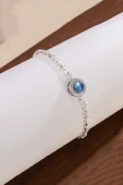 925 Ayar Gümüş Mavi Taşlı Kadın Bileklik - Zirkon Taş Çerçeveli Ayarlanabilir Şık Tasarım Takı thumbnail 2