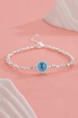 925 Ayar Gümüş Mavi Taşlı Kadın Bileklik - Zirkon Taş Çerçeveli Ayarlanabilir Şık Tasarım Takı thumbnail 4