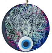 Fil Figürlü Nazar Boncuklu Füzyon Cam Duvar Süsü thumbnail 1