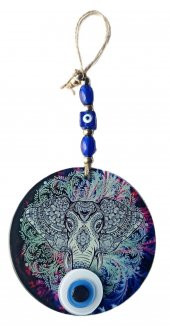 Fil Figürlü Nazar Boncuklu Füzyon Cam Duvar Süsü thumbnail 2