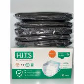 HİTS MASKE Yeni Nesil Maske 50 Adet 10 Lu Özel Ambalajlı Siyah Renk İpli - 1