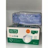 HİTS MASKE Yeni Nesil Maske 50 Adet 10 Lu Özel Ambalajlı Mavi Renk İpli - 3