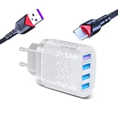 Zuidid Hızlı Şarj Qc 3.0 4 USB Portlu 3.1A - 48W Çoklu Şarj Cihazı + Type C Kablo - 1