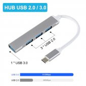 Type C to USB Dönüştürücü HDMI Uyumlu 4 in 1 HUB 3x USB 2.0 + 1x USB 3.0 thumbnail 6