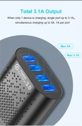 Zuidid 48 W 3 Amper 4 USB Portlu Hızlı Şarj Cihaz - Çoklu Şarj - Siyah - 5
