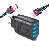 Zuidid Hızlı Şarj Qc 3.0 4 USB Portlu 3.1A - 48W Çoklu Şarj Cihazı + Type C Kablo - 2