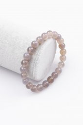 Gri Akik Doğal Taş Bileklik 8 mm Küre Kesim thumbnail 1