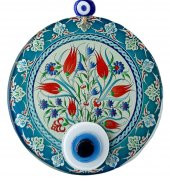 Nazar Boncuklu Lale Desenli Füzyon Cam Duvar Süsü - 1