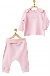 Andywawa Kız Bebek Pembe Organik 2li Alt Üst Takım Set AC21656RP - 1