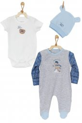 Andywawa Erkek Bebek Gri 3lü Tulum Takımı Romper Set AC22137R - 1