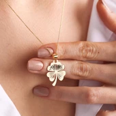 14 Ayar Altın Yonca Kolye 1.8 cm thumbnail 3