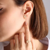 14K Altın Yonca Yüzük - 4