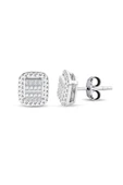 Modern Tasarım 0.22 Ct Baget Kare Tektaş Küpe - 1