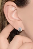 Modern Tasarım 0.18 Ct Baget Kare Tektaş Küpe - 3