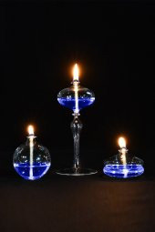 3LÜ CAM KANDİL BREDA+ 200 ML KANDİL YAĞI MAVİ - 1