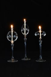 3LÜ AYAKLI CAM KANDİL VERNON + 200 ML KANDİL YAĞI ŞEFFAF - 1