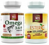 NCS Omega 3 6 9 Balık Yağı 1000 Mg 200 Softgel Ncs Ester C Vitamini 1000 mg 180 Tablet Kara Mürver - 1