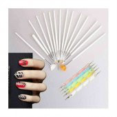 20 Parça Nail Art Tırnak Süsleme Desen Fırçası ve Dot Kalem Seti Beyaz Renk Karışık Set - 5