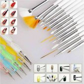 20 Parça Nail Art Tırnak Süsleme Desen Fırçası ve Dot Kalem Seti Beyaz Renk Karışık Set - 2