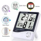 Dijital Termometre Sıcaklık Ve Nem Ölçer Masa Saati Alarm Higrometre Ev İşyeri Bebek Çoçuk Odası - 6