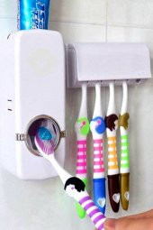 Diş Macunu Sıkma Makinesi Fırça Tutucu Macun Sıkacağı Banyo 5 li Diş Fırçalığı Fırça - 1