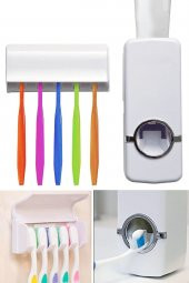 Diş Macunu Sıkma Makinesi Fırça Tutucu Macun Sıkacağı Banyo 5 li Diş Fırçalığı Fırça - 2