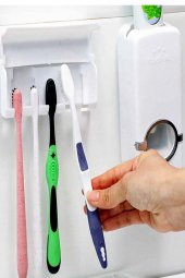 Diş Macunu Sıkma Makinesi Fırça Tutucu Macun Sıkacağı Banyo 5 li Diş Fırçalığı Fırça - 3