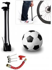 Metal Gövdeli Bisiklet Lastik Teker Şişirme Hava Pompası + 5 Li İğne Dönüştürücü Set - 1