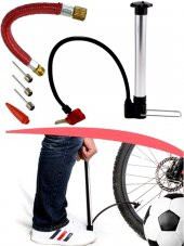 Metal Gövdeli Bisiklet Lastik Teker Şişirme Hava Pompası + 5 Li İğne Dönüştürücü Set - 2