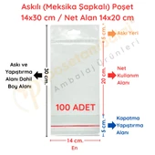 14 x 30 cm (Kapalı Hali 14 x 20 cm) 100 Adet Askılı Poşet - Meksika Şapkalı thumbnail 1