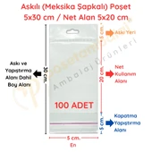 5x30 cm (Kapalı Hali 5x20 cm) 100 Adet Askılı Poşet - Meksika Şapkalı - 1