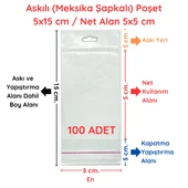 5x15 cm (Kapalı Hali 5x5 cm) 100 Adet Askılı Poşet - Meksika Şapkalı - 1