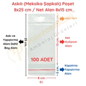 8x25 cm (Kapalı Hali 8x25 cm) 100 Adet Askılı Poşet - Meksika Şapkalı - 1