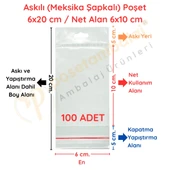 6x20 cm (Kapalı Hali 6x10 cm) 100 Adet Askılı Poşet - Meksika Şapkalı thumbnail 1