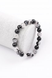 Rutil Kuvars Doğal Taş Bileklik 8 mm Küre Kesim thumbnail 1