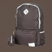 Kahverengi Beyaz Puantiyeli Sırt Çantası Kalemlik Hediyeli - 2