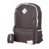 Kahverengi Beyaz Puantiyeli Sırt Çantası Kalemlik Hediyeli - 3