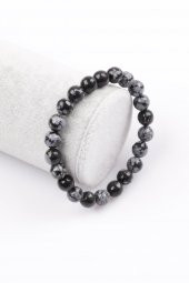 Karlı Obsidyen Doğal Taş Bileklik 8 mm Fasetli Küre Kesim - 1