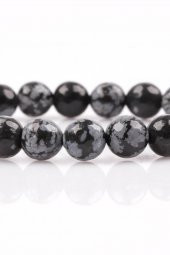 Karlı Obsidyen Doğal Taş Bileklik 8 mm Fasetli Küre Kesim - 2