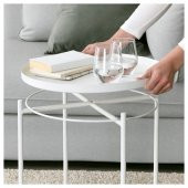 Tepsili Sehpa, Yuvarlak Beyaz Renk IKEA Çıkarılabilir Tepsi - Modern Sehpa 45x53 Cm - 2