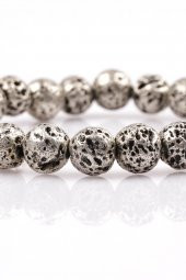 Lav Doğal Taş Gümüş Renkli Bileklik 8 mm Küre Kesim thumbnail 2