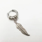 Kızılderili Yaprağı Sallanan Erkek Çelik Küpe - 9