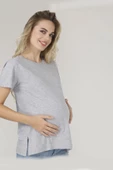 Nisanca Bisiklet Yaka Rahat Kalıp Modal Pamuklu Hamile Tshirt - Tişört - 3