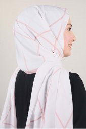 Moda Kaşmir Pembe-beyaz Serisi Medine Ipeği Şal - Desen-01 - Renk-01 - 1