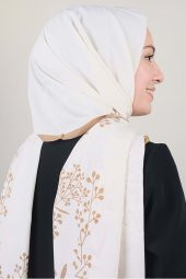 Moda Kaşmir Karamel-beyaz Serisi Medine Ipeği Şal - Desen-02 - Renk-01 - 1